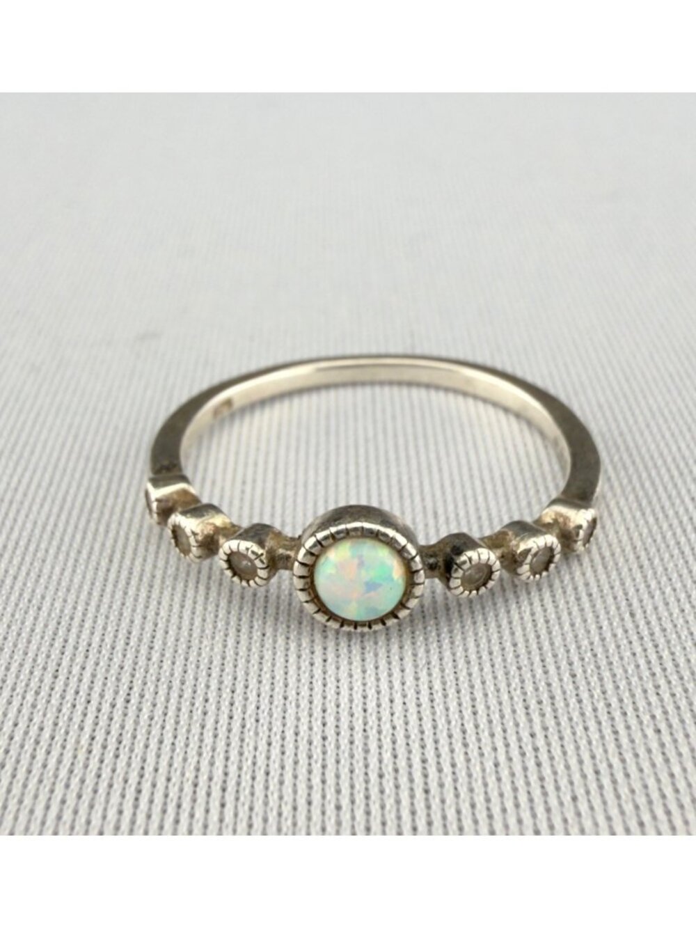 Sterling Silver 925 Simulated Opal Cubic Zirconia Ring Size 6.5